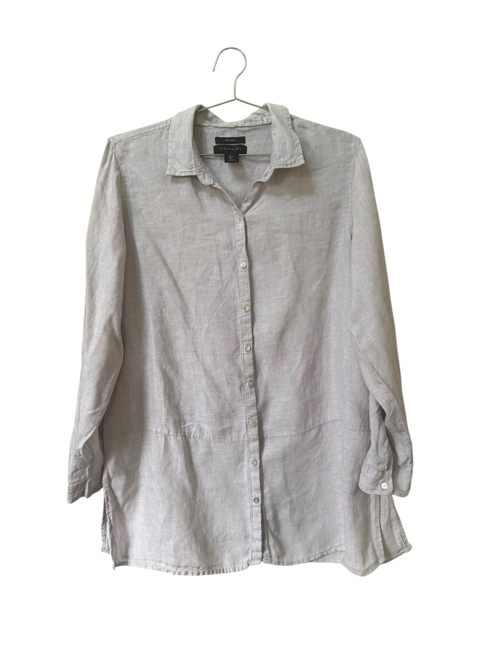 Tahari Light Gray Linen Button-Front Tunic